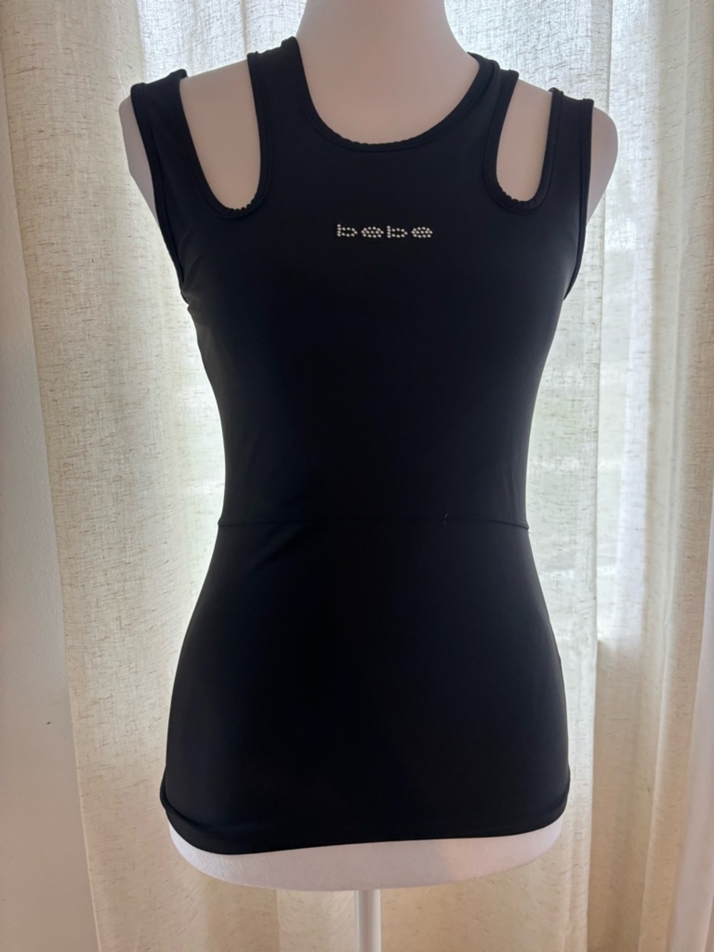 Y2K bebe Black Cutout Shoulder Tank Top  vintage - Made in the USA Small